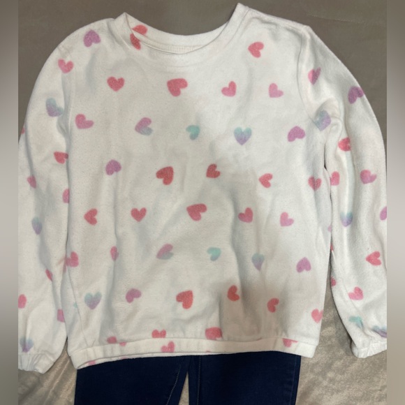 Cat & Jack White Heart Print Top and Blue Leggings Set - Picture 2 of 6